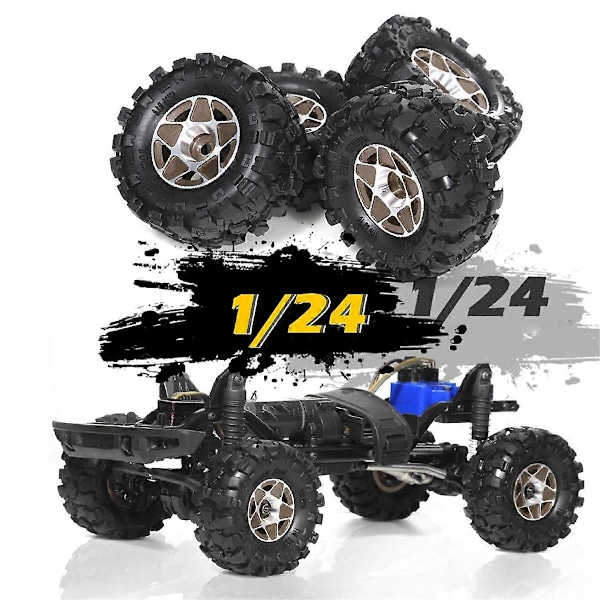 4 stk. 57mm 1.0inch Metall Beadlock Hjul Dekk Sett for 1/18 1/24 RC Crawler Bil TRX4M SCX24 AX24 FCX24 Svart