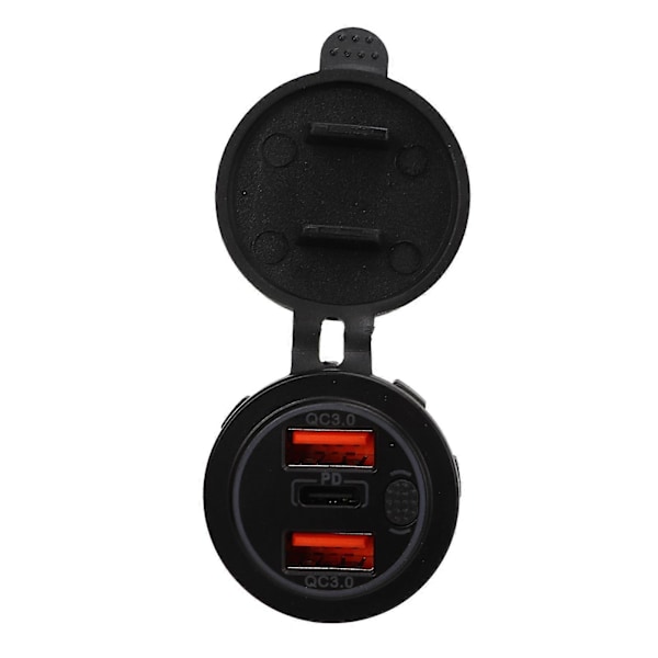 USB-autolaturi, kaksois-USB-portti QC3.0 pikalataus sinisellä valolla ja kytkimellä 12–24 V, yleiskäyttöinen moottoripyörille ja matkailuautoille