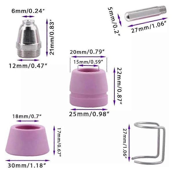 Til ELEKTRISK 58605 20A Plasmaskærer Dele 59184 Elektroder 59183 Spidser Dyser (25-Pk Sæt)