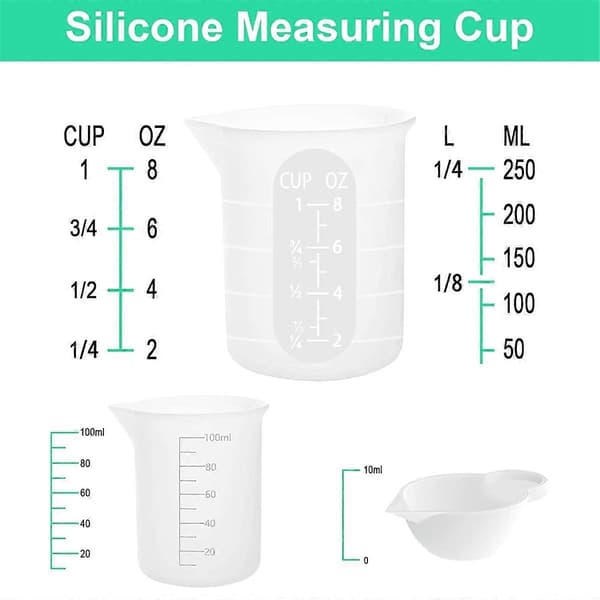 7st Silikon Mätkoppar Kit, 1st 250ml Silikonkopp, 4st 100ml Non-Stick Blandningskoppar, 2st 10ml Silikonform Kopp