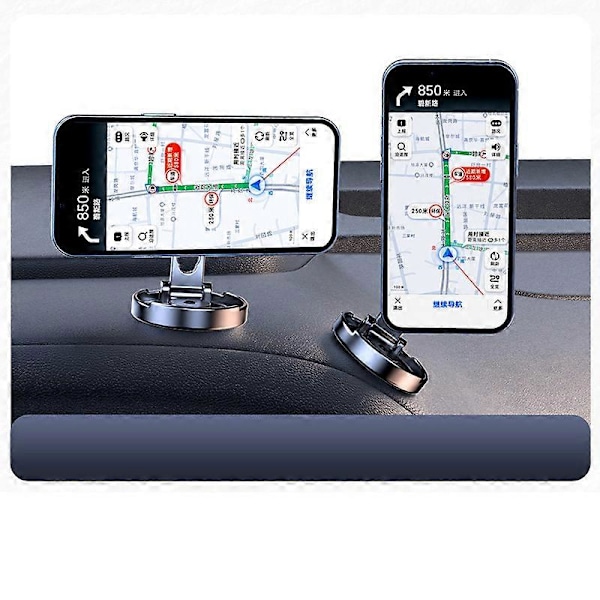 Sammenleggbar Magnetisk Biltelefonholder 360 Rotasjonsstativ Dashbord Mobiltelefonbrakett Feste Svart