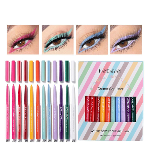 12 stk./sett 0,2 g Eyeliner Penn Hurtigtørkende Ikke-gradient Matt Eyeliner Gel Vanntett Øyeblyant for Skjønnhet QinHai
