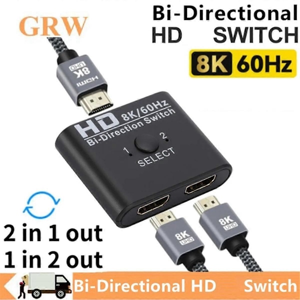 8K 60Hz -Kompatibel Switch Splitter Bi-Direction 1X2/2X1 -Kompatibel Switch 2 In1 Ut for TV Boks Switch
