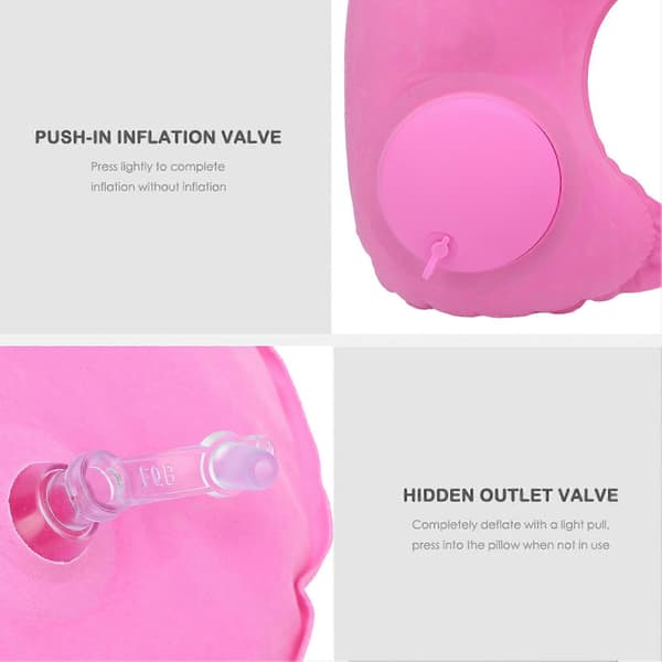 U-formad Kudde Tryck Inflatable Mjukt Huvudstöd Nackskydd för Bil Kontor Flygplan (Rosa)