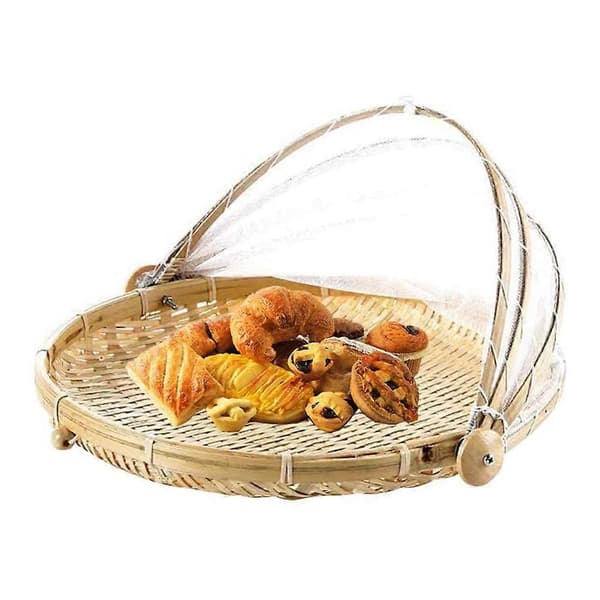 Bambu Piknik Ruoan Tarjoilukori Hyönteisverkolla Kansi Leipä Hedelmävati