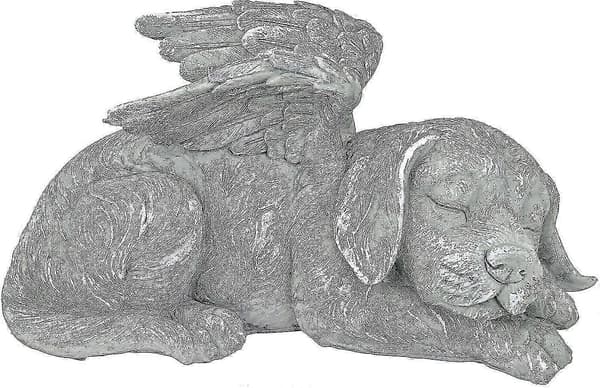 Hundeengel Kæledyr Mindesmærke Gravmarkør Statue, Polyresin, Stenfinish 1 stk, Grå)