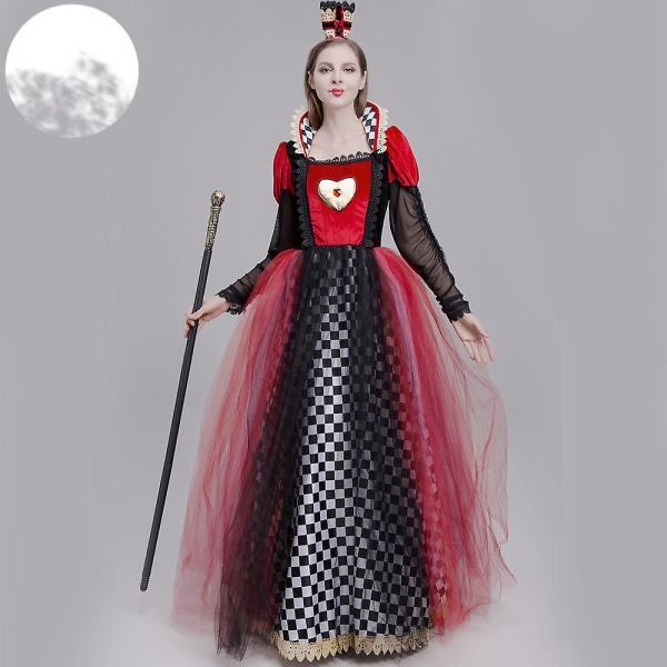 Halloween Cosplay Red Heart Queen Kostymer, Julfest Kostym Tillbehör Redskap, Carnival Masquerade Cosplay Kostym, Queen Alice In Wonderla XL