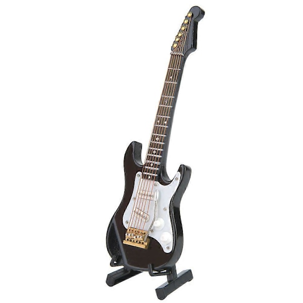 Delikat 14 cm Mini Træ Elektrisk Guitar Model Ornamenter Samling med Stativ (Sort)