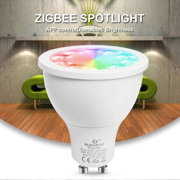 GLEDOPTO 120 Grader 5W Zigbee APP Kontroll GU10 RGB+CCT LED Spotlight Lampa Glödlampa TSUNDEAU