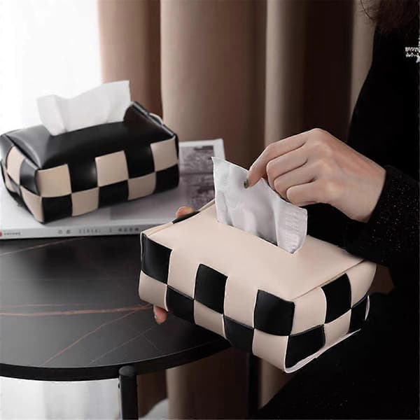 Rutigt Vävd Bil Tissue Box Högvärdig Lätt Lyx Vardagsrum Tissue Box Matbord Sovrum Förvaring