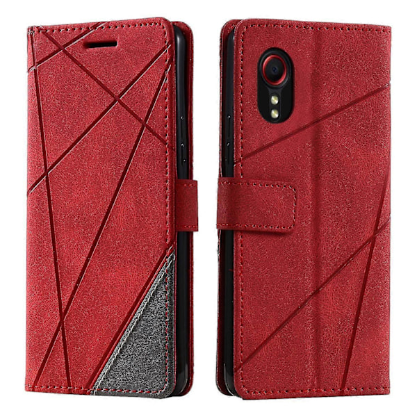 Til Samsung Galaxy Xcover 5 Wallet Case Linjer Præget PU Læder Telefon Bagcover Red