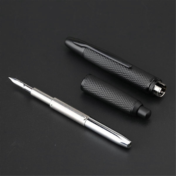 Tryk Retractable Fountain Pen, 0.4MM Ekstra Fin Nib Metal Gitter Blæk Pen med Klips til Skolekontorartikler, Sort