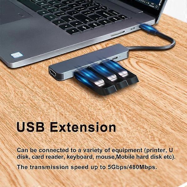 Dockningsstation 5-i-1 Höghastighets Multifunktionell Drivrutinsfri Dataöverföring 5Gbps USB-C Hub Typ-C till HDMI-kompatibel Adapter Kompatibel iPad Pro