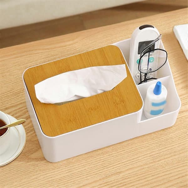 Box Grid Tissue Dispenser Handskfack Plast Pappershanddukshållare Skrivbords Servettfodral Plast Bambu Pappersbox Organizer