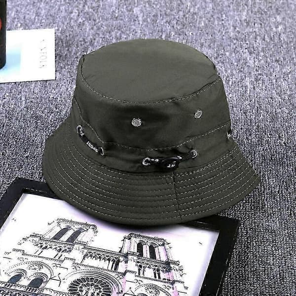 Solhatt med bred brem, hakestropp, trykknapper på siden og ventilasjonsåpninger (Grønn)