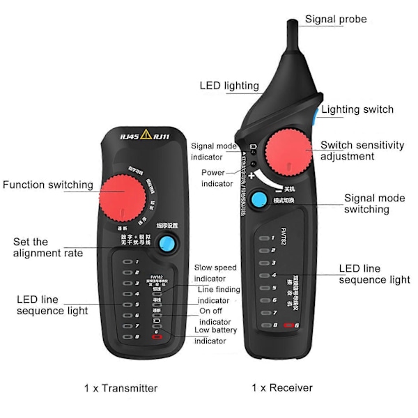 RJ11 RJ45 Ledningssøker Nøyaktig Lokalisering Analog Digital Dobbel Modus Bærbar Nettverkskabeltester