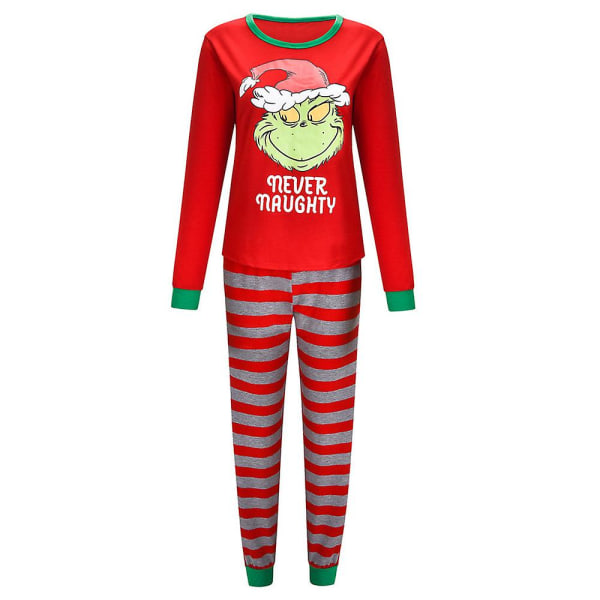 Jul familj matchande pyjamas Grinch print topp randiga byxor pyjamas set Women L