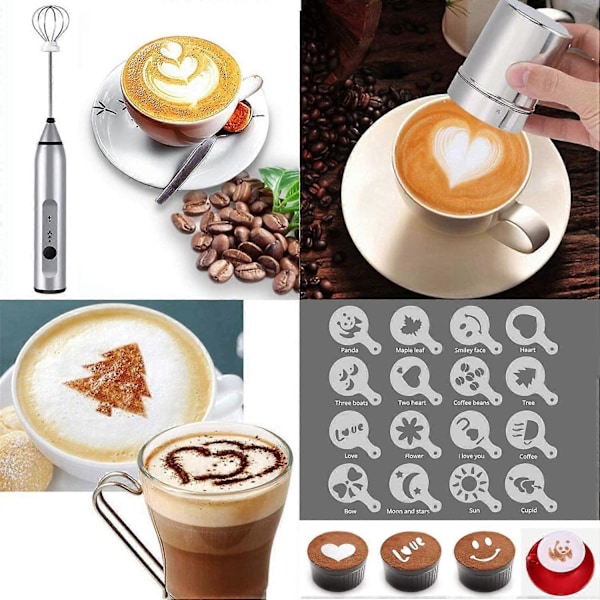 Elektrisk melkeskummer, håndholdt melkeskummer, USB-oppladbar kaffeskummer, 3 hastigheter, melkevisp for kaffe, cappuccino