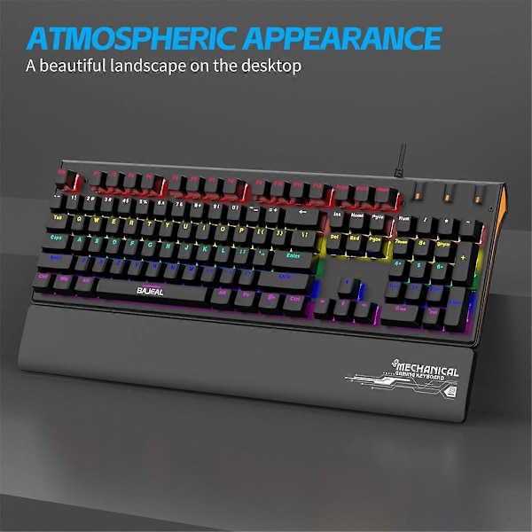 Mekaniskt tangentbord med handledsstöd USB-kabelanslutet tangentbord RGB Grön Axis Tangentbord Ergonomisk design för PC-spelare