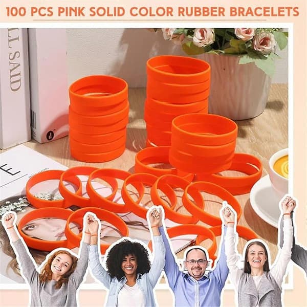 100 st Blank Elastisk Enfärgad Silikonarmband Stretch för Män Kvinnor Tonåringar Presenter Studenter Sportartiklar, D