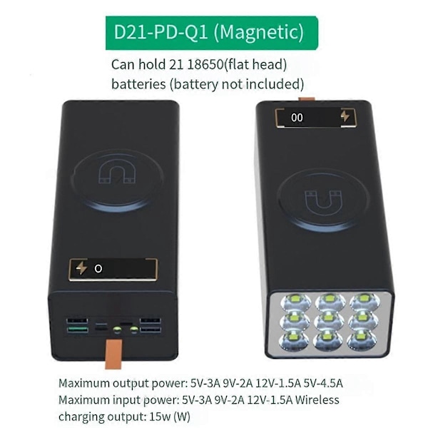 Bærbar DIY Mobil Power Box Ekstern 21x18650 5V Loddefri Batteriopladningsopbevaringsboks Etui USB Type C B