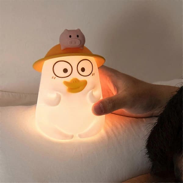 And Pat Pat Lampe USB Sød Bordpynt Silikonelampe Sengelampe med Timer Natlys til Soveværelse A