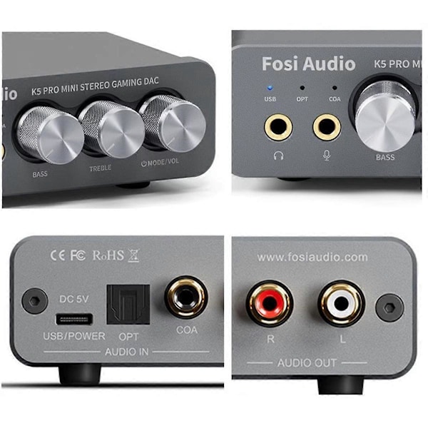 K5 PRO USB Gaming DAC med Mikrofon Hörlursförstärkare Mini Ljud-DAC för Stationära Datorer Drivna Aktiva Högtalare