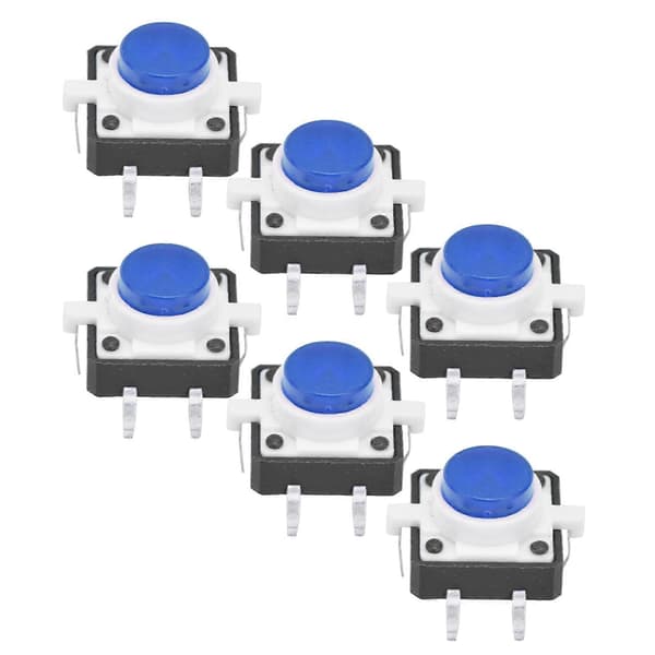 20 stk. 12x12x7,3 mm taktil trykknappbryter LED Momentær taktil trykknappbryter Blå