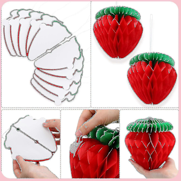 10 Stycken 15 cm Pappersjordgubbe Honeycomb Boll Silkespapper Jordgubbsboll För Jordgubbsfödelsedagsfest Dekoration