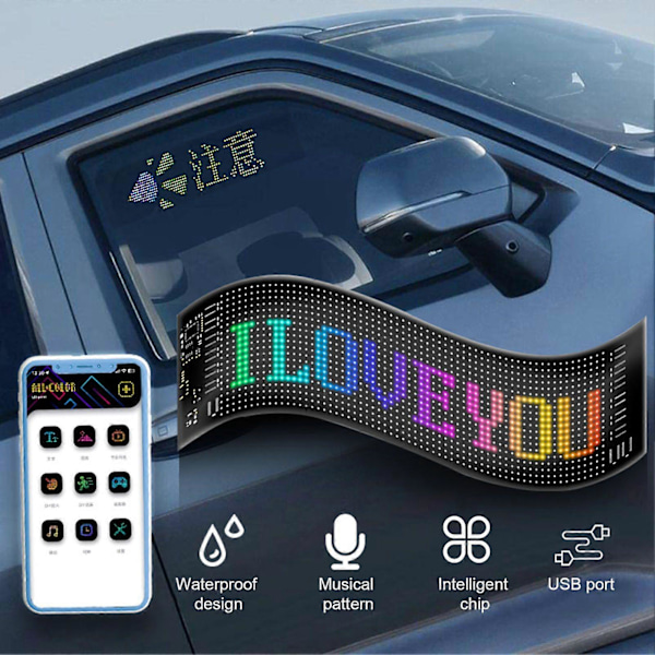 LED Bilskilt Fuld Farve Display USB Drevet IP65 Vandtæt Let at Installere Ultratynd Blød Fleksibel Skærm Bilindretning