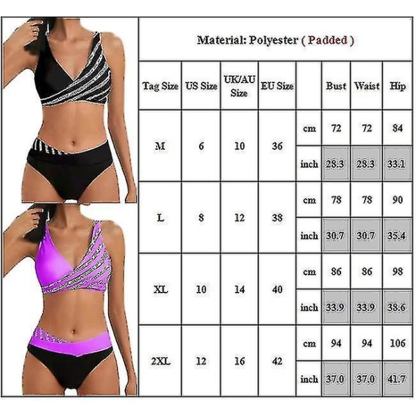 Kvinnor Wrap Bikini Set 2 Piece Baddräkt V Neck Twist Front Hot M