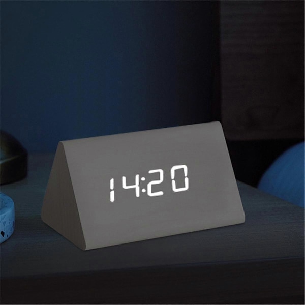Träklocka Multifunktionell LED Elektronisk Väckarklocka Trä Röststyrd Klocka Digital Tyst Träklocka, D
