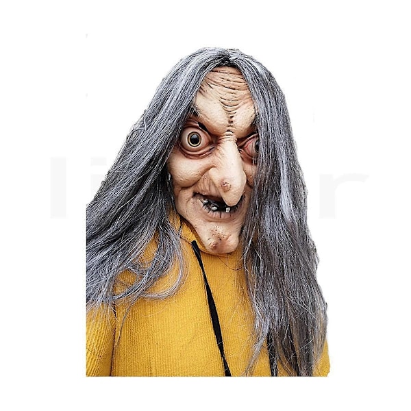 Läskig Gammal Häxmask Latex med Hår Halloween Grimas Party Kostym Cosplay Masker Rekvisita