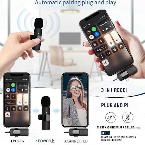 3-in-1 langaton nappimikrofoni matkapuhelimen kameralle, tietokoneelle, radion kohinanvaimennus, mini-mikrofoni