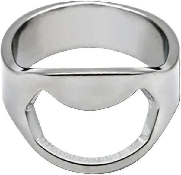 Flaskeåpner i rustfritt stål med tommelring, ølflaskeåpner til bar, ringflaskeåpner (Sølv, Én størrelse)