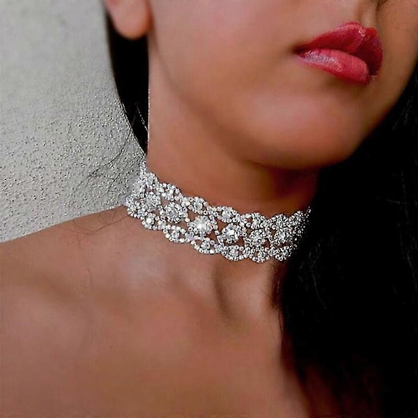 Rhinestone Choker Halskjede Smykker Justerbare Krage Halskjeder Sølv Chokers For Kvinner Og Jenter