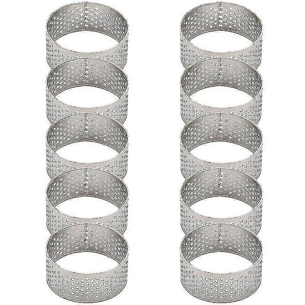 10 stk. 4,5 cm rund, perforert, sømløs tertering i rustfritt stål, quiche-ring, terteform med hull - hy