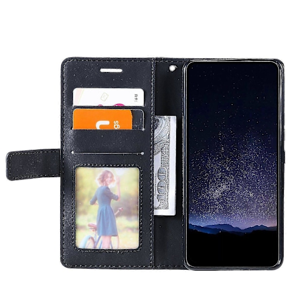 Til Samsung Galaxy Xcover 5 Wallet Case Linjer Præget PU Læder Telefon Bagcover Black
