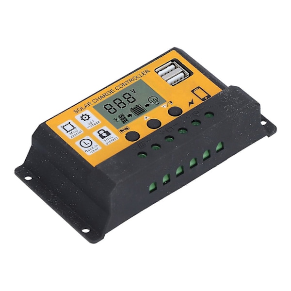 Solar Charge Controller Justerbar Fotovoltaisk Smart Strømgenereringsregulator 12V 24V 10A Gul