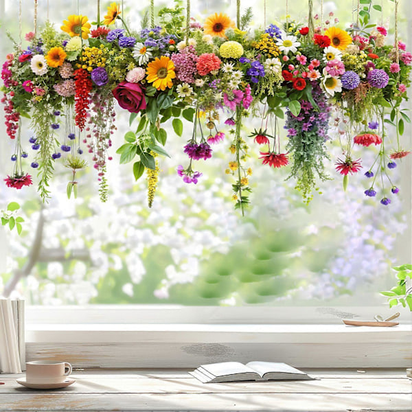 Blomster Vår Vindusklistremerker Avtakbare Antikollisjons Vindusmerker Vanntette Statiske Klistremerker for Glassvindusdørdekorasjon