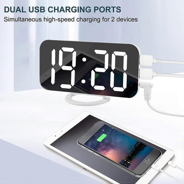 Digital väckarklocka, 6\" stor LED-display med dubbla USB-laddningsportar