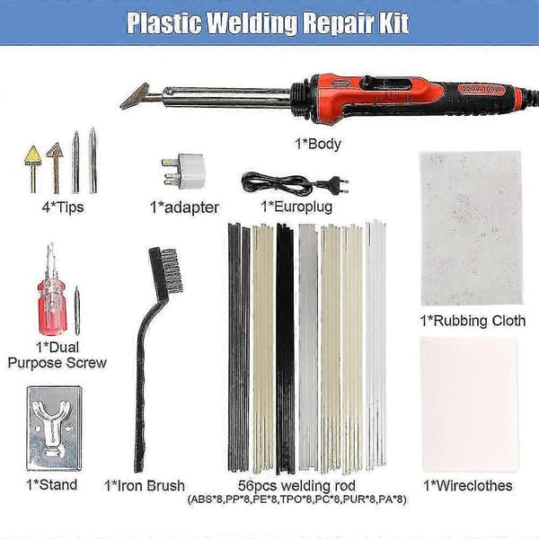 100W Plastsvets Svetslödjärn Kit Bil Stötfångare Instrumentbräda Reparationsverktyg-Bra EU Plug