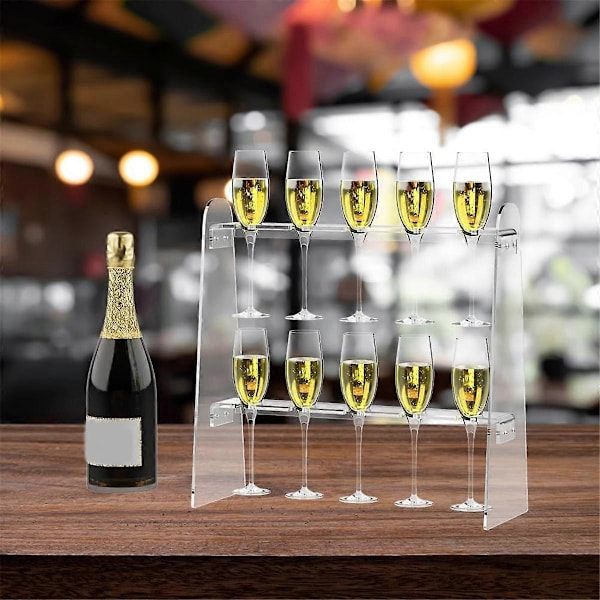 Champagneglashållare i Akryl, 2 Våningar, Champagnevägg med 10 Fack, Champagneställ för Partybänkskiva