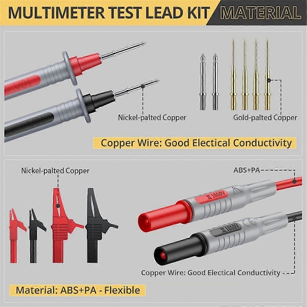 Multimeter Testkablar Kit Elektrisk Multimeter Testkabel med Alligatorklämmor Testprob Fjäder Banankontakt