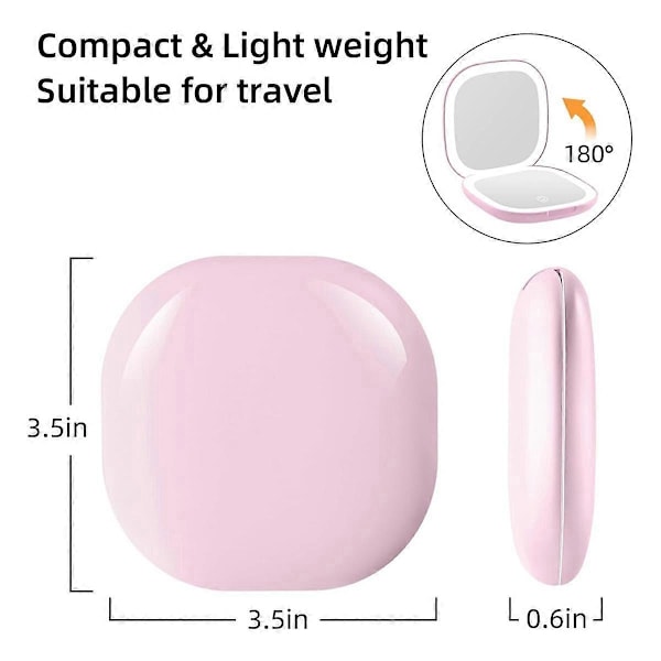 Ficksminkspegel med LED-ljus, 3,5 tum, 10x förstoring, dubbelsidig, uppladdningsbar, pekskärm, rosa