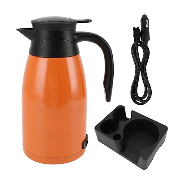 Bil Vannkoker 180W 1400ml Varmtvannsbereder Oransje Rustfritt Stål Lekkasjesikker 24V Vannkoker for Biltur Reise Arbeid