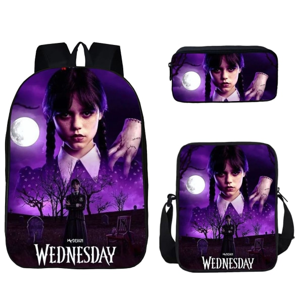 Creative Fashion Wednesday Addams 3 Print 3st/ set Elev skolväskor Laptop Dagsäck Ryggsäck Lutande axelväska Case style 1