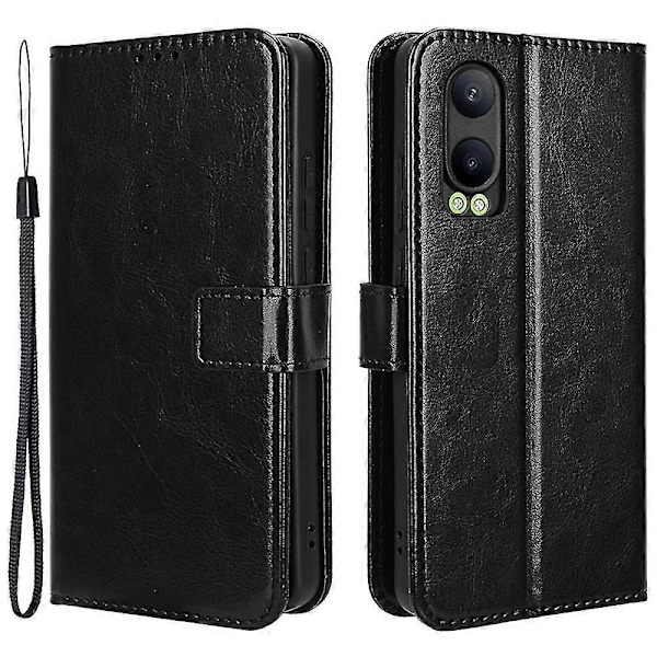 För Oppo K12x 5G/ OnePlus Nord CE 4 Lite 5G Mobilskal Stötsäkert Läder Flipfodral Black