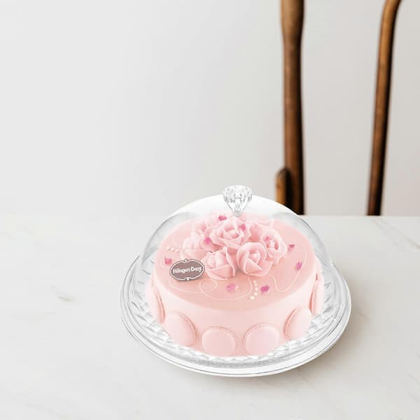 Rund kakfat med kupol, genomskinlig kakdisplaybricka, dessertserveringsfat