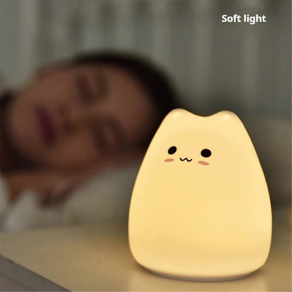 Mini Kat Natlampe Tegneserie 7 Farver Sovelampe Touch Bordlampe Hjem Soveværelse Dekoration, Søde Katte